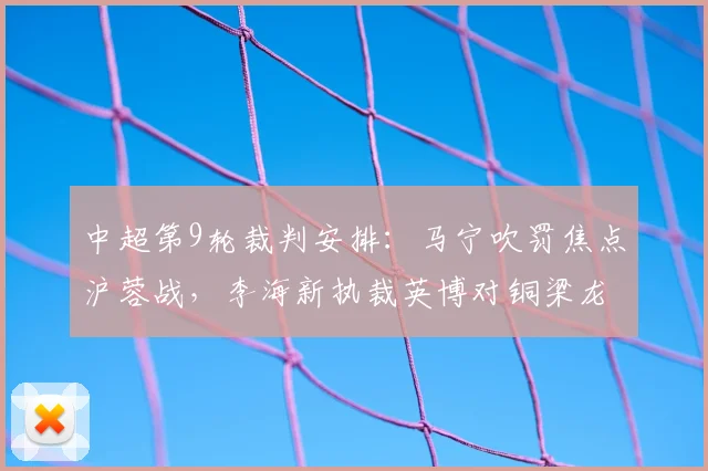 中超第9轮裁判安排:马宁吹罚焦点沪蓉战,李海新执裁英博对铜梁龙